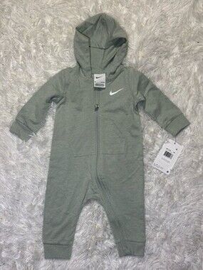NWT Nike Zip Front Long Sleeve Hooded Coverall Mica Green Size 6M